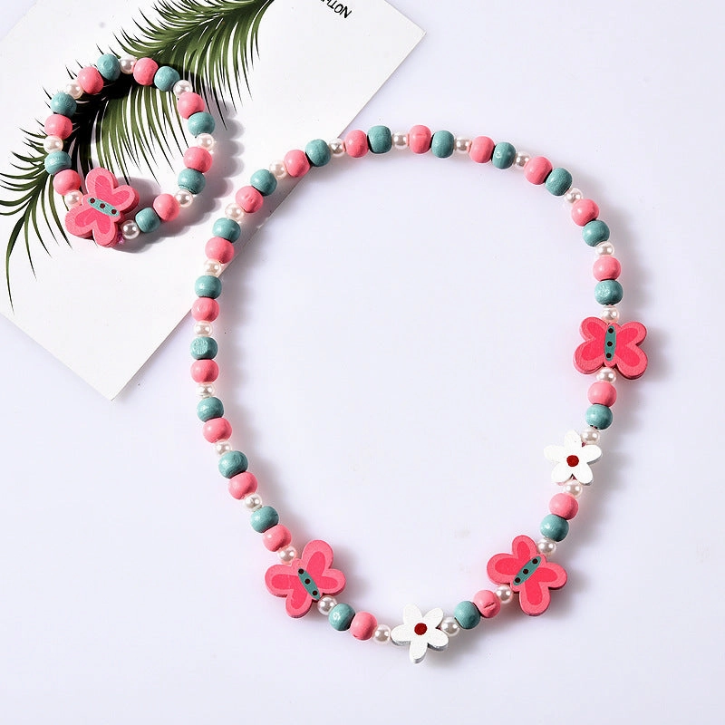 Wholesale 10PCS Kids Mixed Color Beaded Bracelet Necklace Set