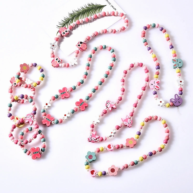 Wholesale 10PCS Kids Mixed Color Beaded Bracelet Necklace Set