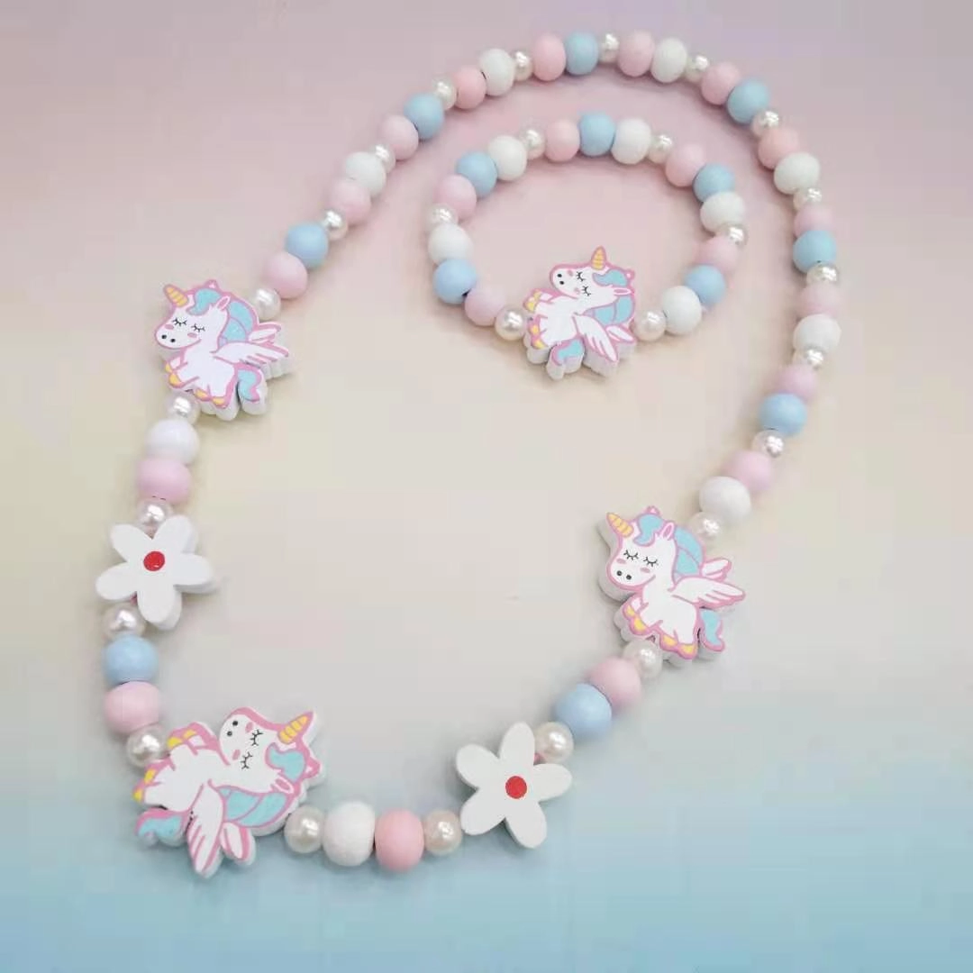 Wholesale 10PCS Kids Wooden Beaded Bracelet Necklace Set