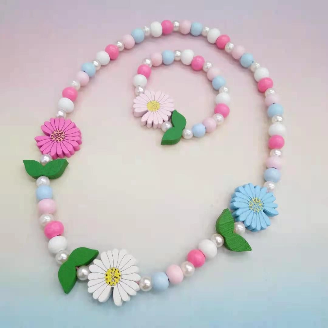Wholesale 10PCS Kids Wooden Beaded Bracelet Necklace Set