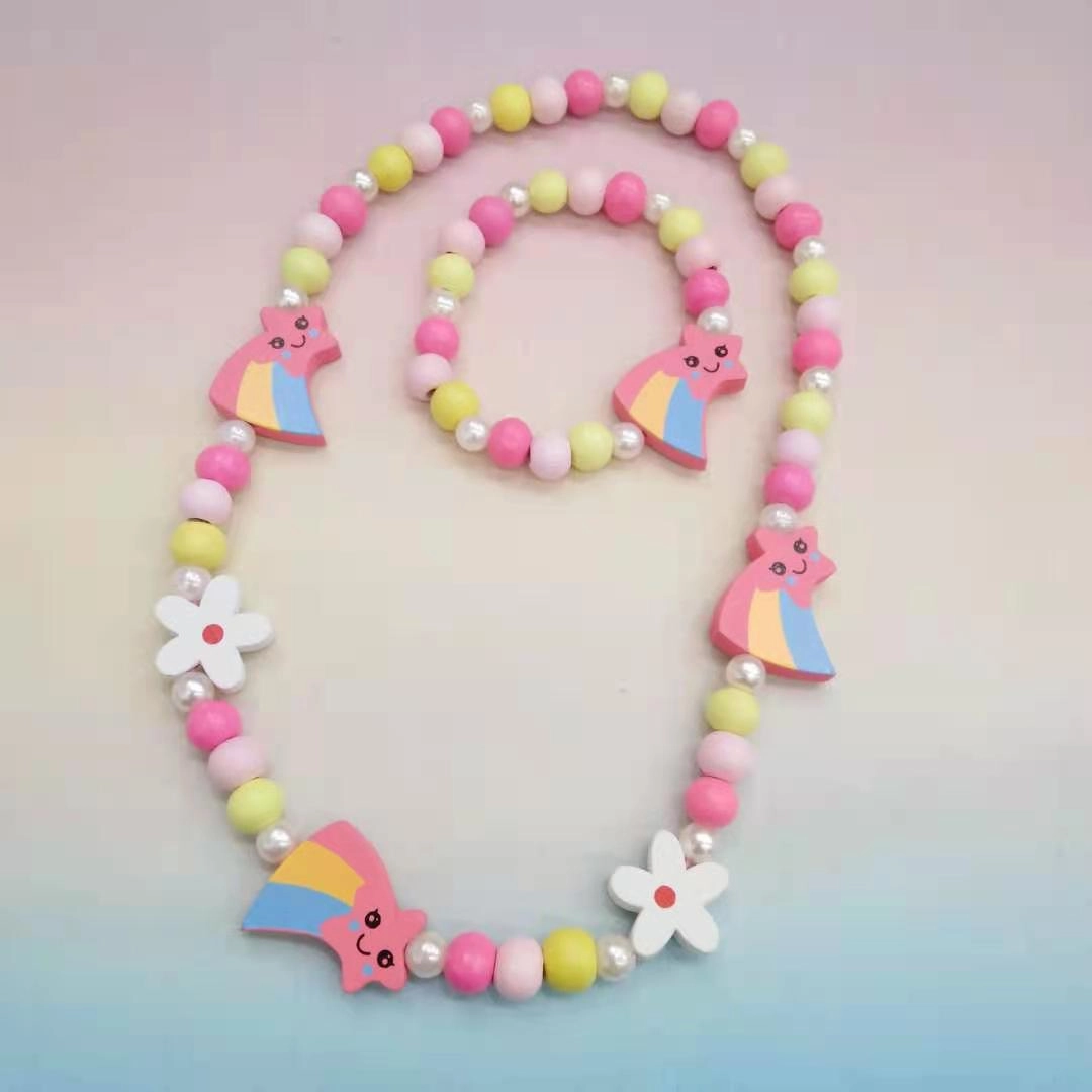 Wholesale 10PCS Kids Wooden Beaded Bracelet Necklace Set