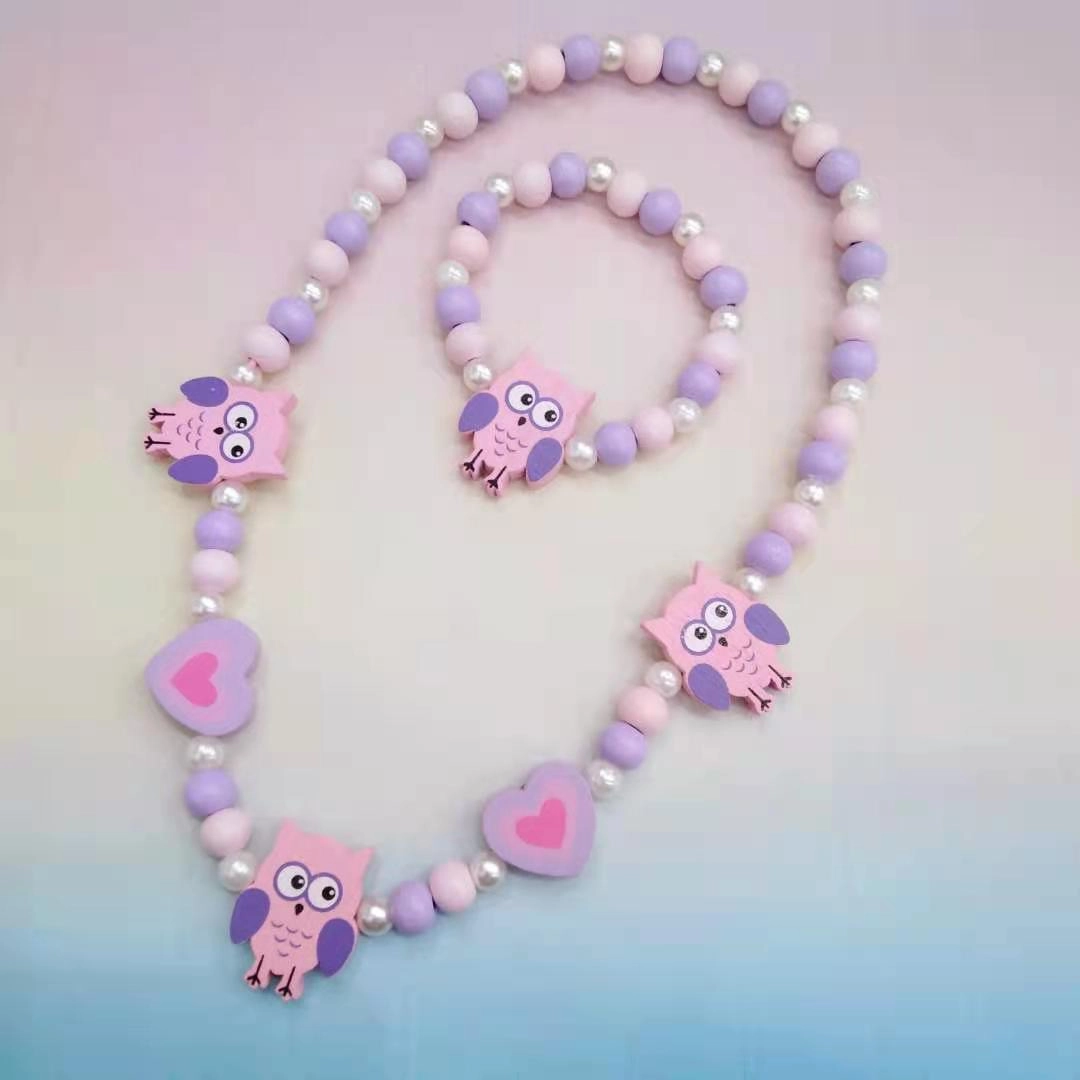 Wholesale 10PCS Kids Wooden Beaded Bracelet Necklace Set