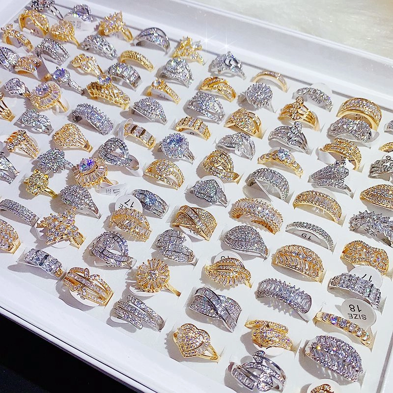 Wholesale 10pcs Light Luxury Temperament Micro-set Zircon Ring