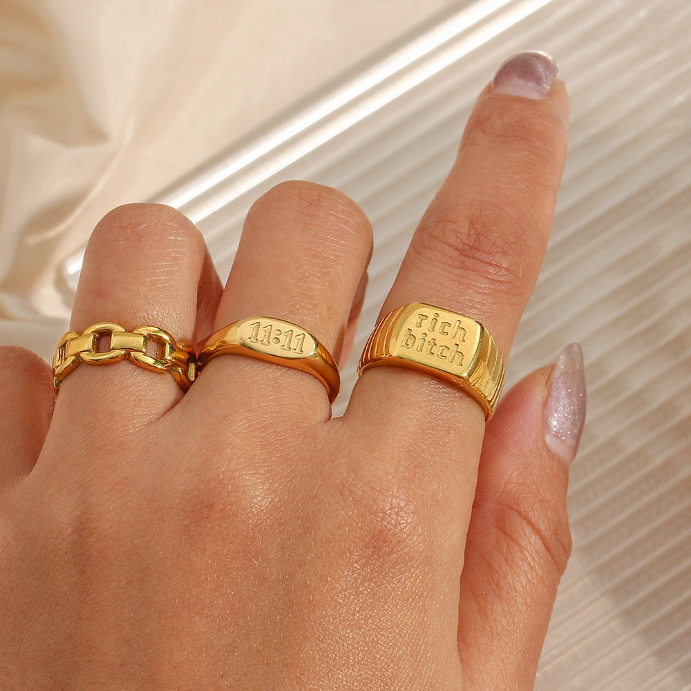 Wholesale 11:11 Pattern Gold Stainless Steel Ring