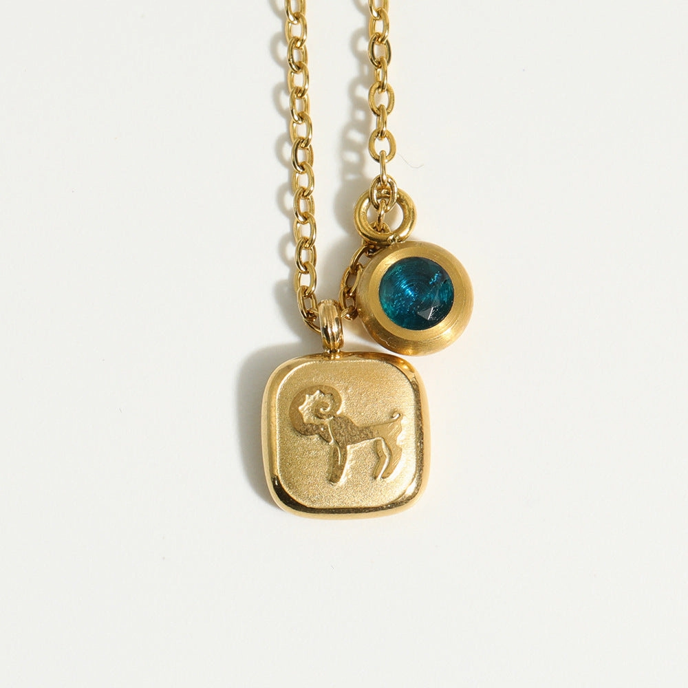 Wholesale 12 Constellation Birthstone Pendant Stainless Steel Necklace