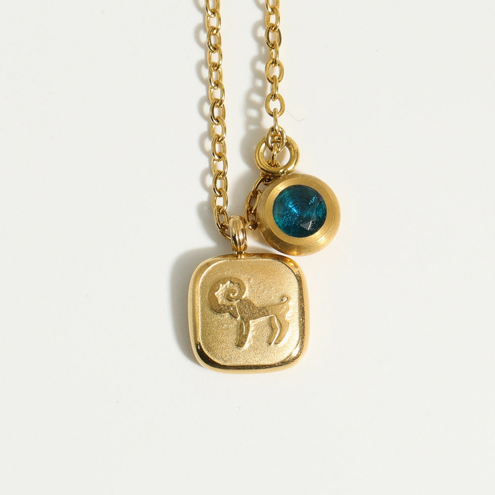 Wholesale 12 Constellation Birthstone Pendant Stainless Steel Necklace