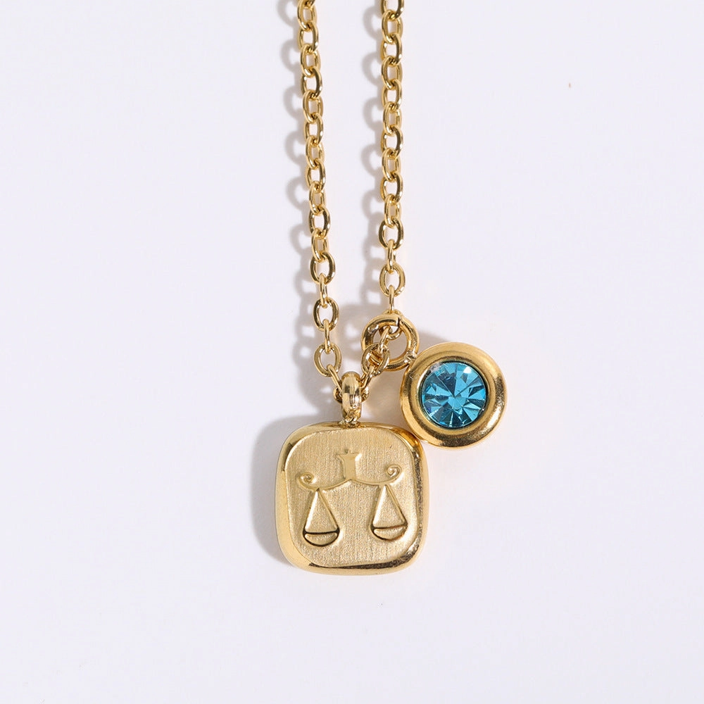 Wholesale 12 Constellation Birthstone Pendant Stainless Steel Necklace