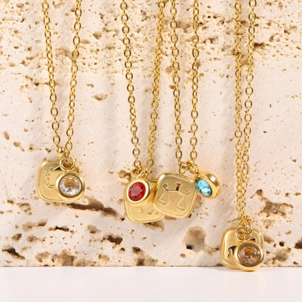 Wholesale 12 Constellation Birthstone Pendant Stainless Steel Necklace
