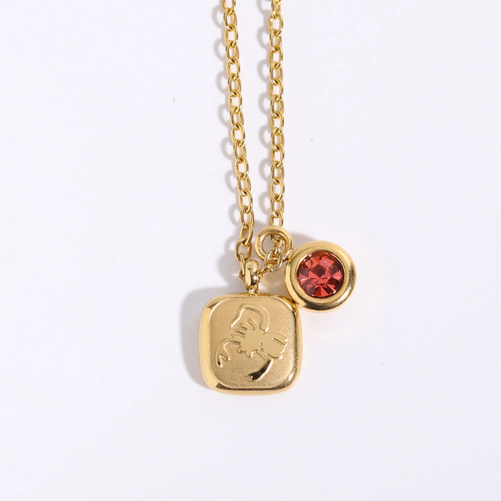 Wholesale 12 Constellation Birthstone Pendant Stainless Steel Necklace