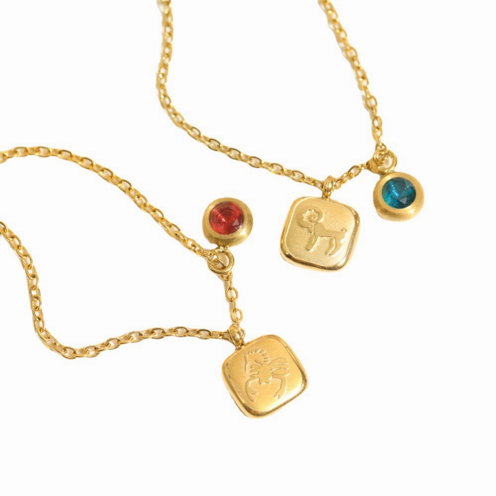 Wholesale 12 Constellation Birthstone Pendant Stainless Steel Necklace