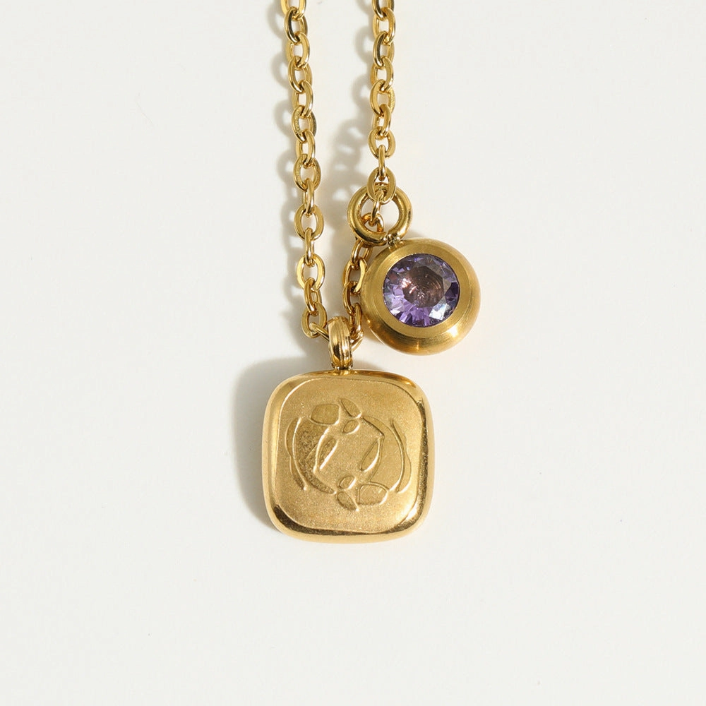 Wholesale 12 Constellation Birthstone Pendant Stainless Steel Necklace