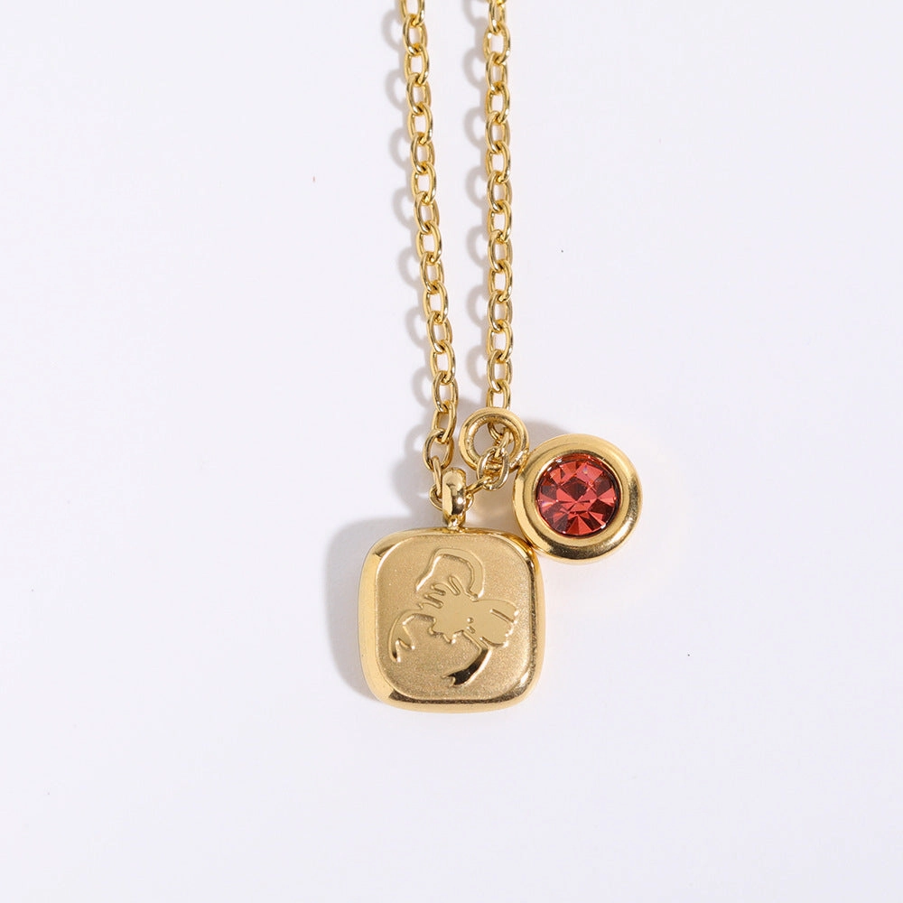 Wholesale 12 Constellation Birthstone Pendant Stainless Steel Necklace