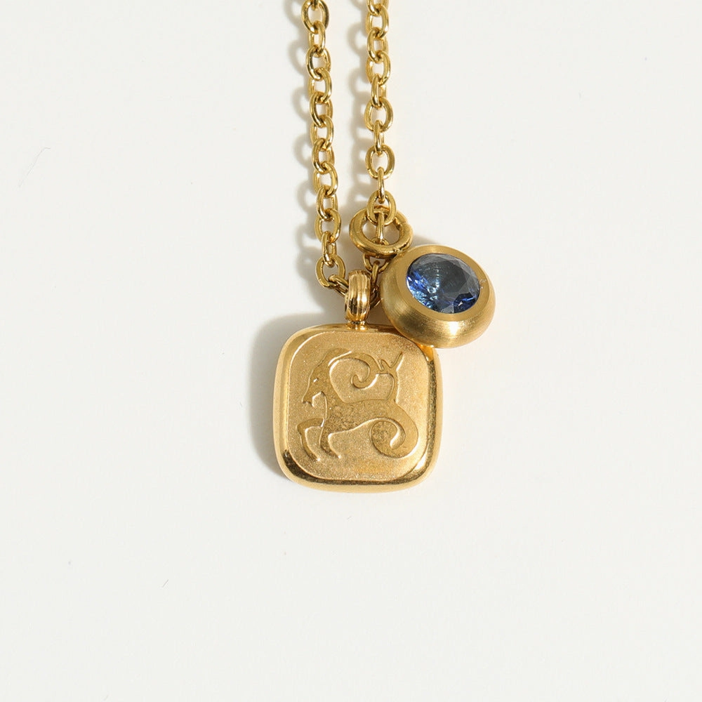Wholesale 12 Constellation Birthstone Pendant Stainless Steel Necklace