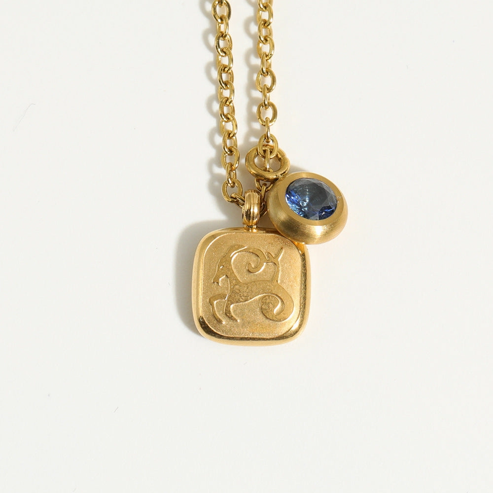Wholesale 12 Constellation Birthstone Pendant Stainless Steel Necklace
