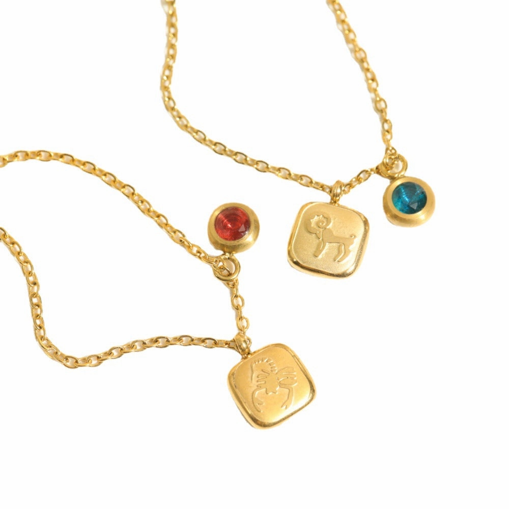 Wholesale 12 Constellation Birthstone Pendant Stainless Steel Necklace
