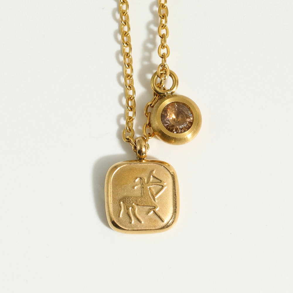 Wholesale 12 Constellation Birthstone Pendant Stainless Steel Necklace