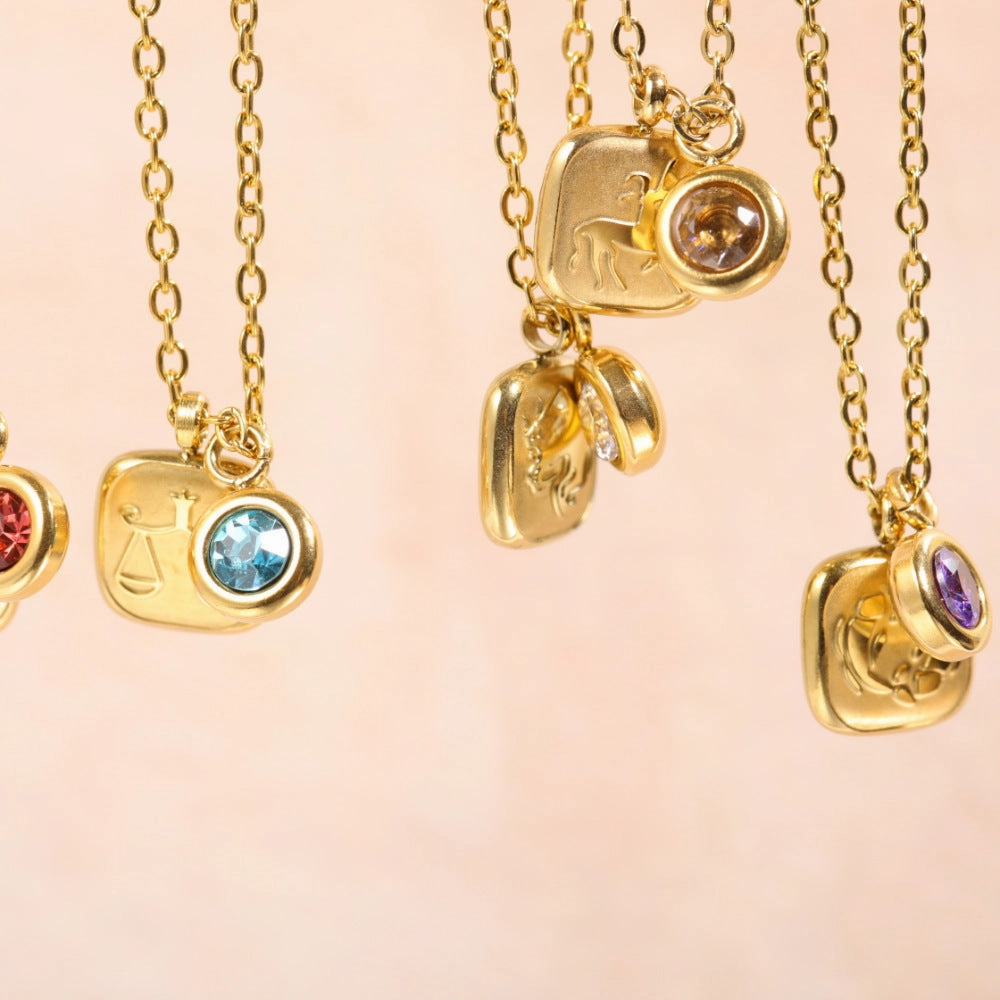 Wholesale 12 Constellation Birthstone Pendant Stainless Steel Necklace