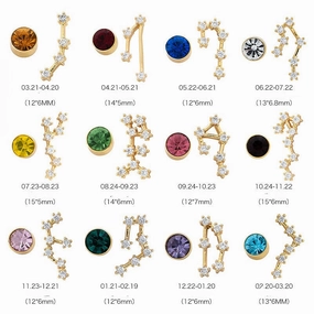 Wholesale 12 Constellation Birthstones Copper Earrings
