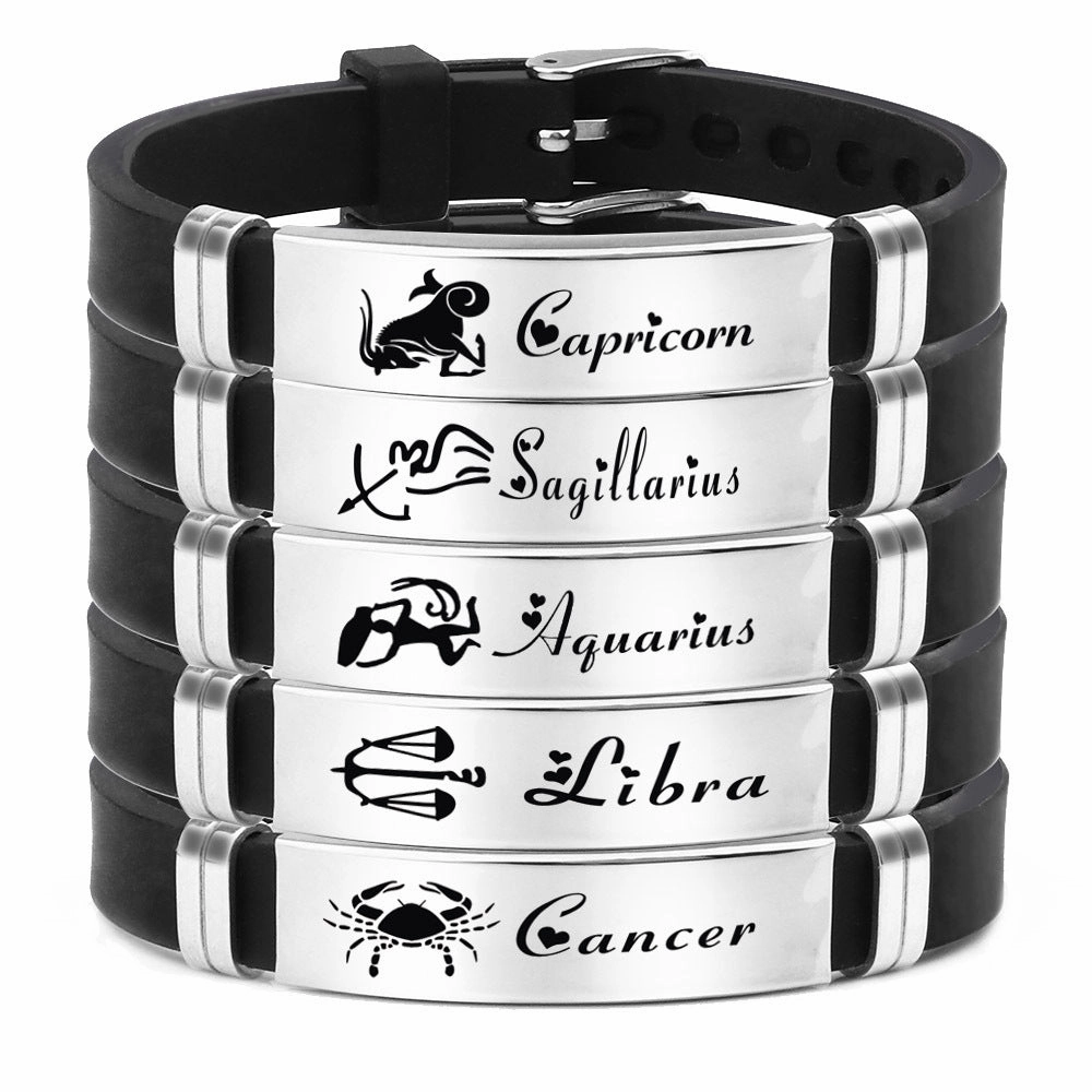 Wholesale 12 Constellation Silicone Stainless Steel Adjustable Bracelet