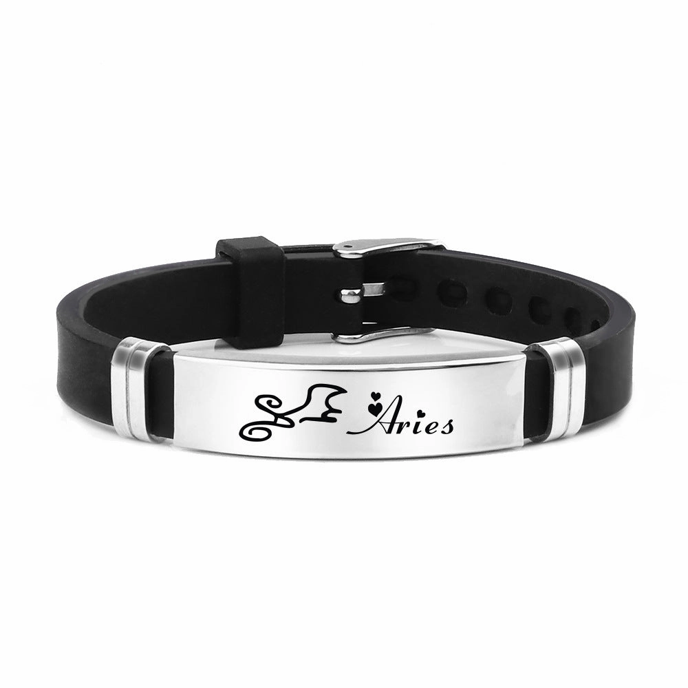 Wholesale 12 Constellation Silicone Stainless Steel Adjustable Bracelet