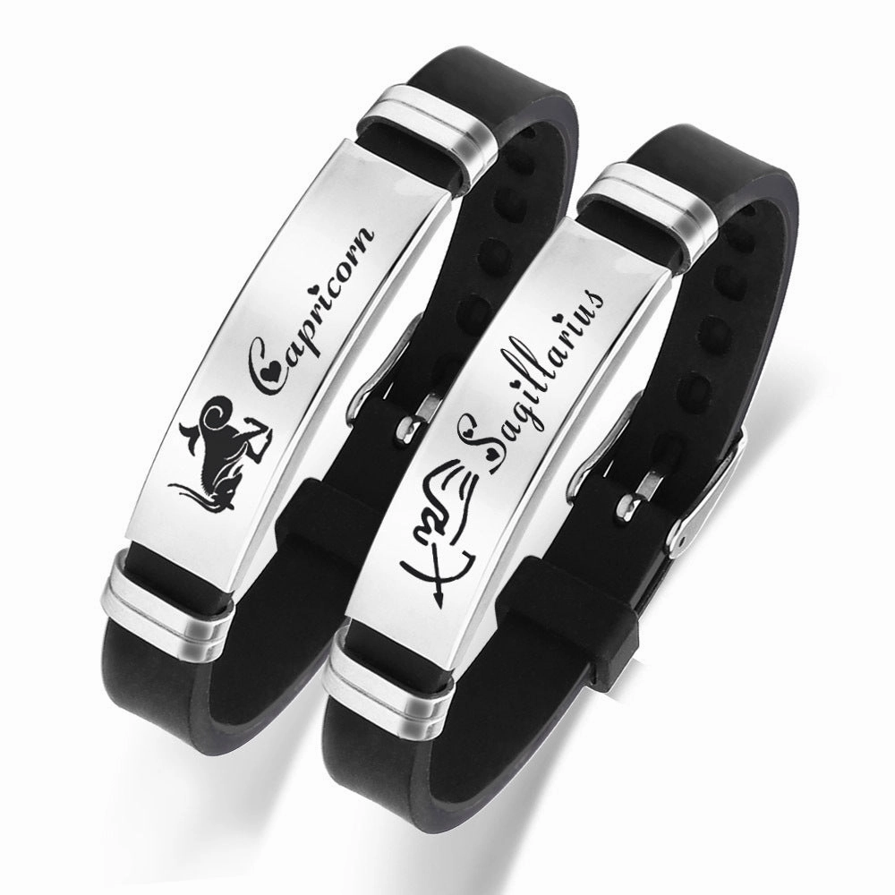 Wholesale 12 Constellation Silicone Stainless Steel Adjustable Bracelet