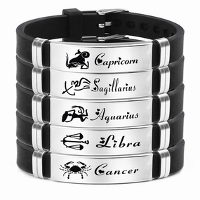 Wholesale 12 Constellation Silicone Stainless Steel Adjustable Bracelet