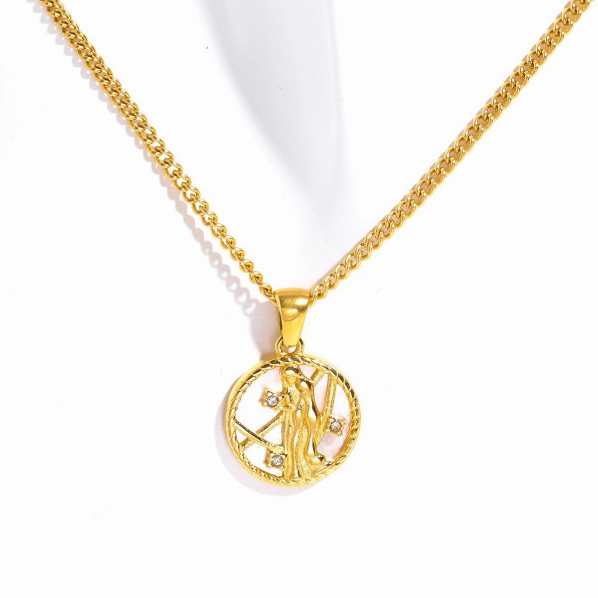 Wholesale 12 Constellations Titanium Steel Shell Coin Necklace Furnace Vacuum Plating 18k Gold Color Retention