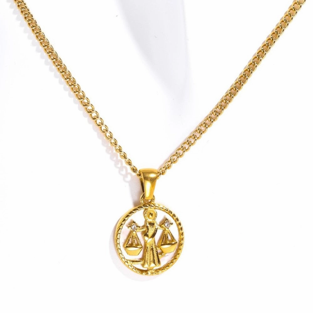 Wholesale 12 Constellations Titanium Steel Shell Coin Necklace Furnace Vacuum Plating 18k Gold Color Retention