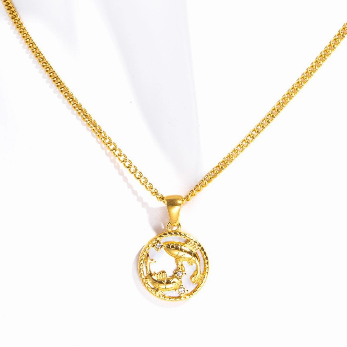 Wholesale 12 Constellations Titanium Steel Shell Coin Necklace Furnace Vacuum Plating 18k Gold Color Retention