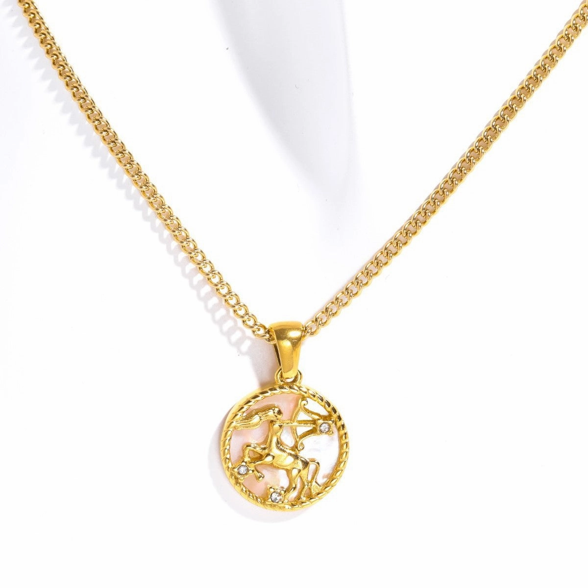 Wholesale 12 Constellations Titanium Steel Shell Coin Necklace Furnace Vacuum Plating 18k Gold Color Retention