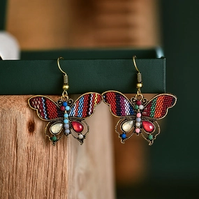 Wholesale 12Pairs  Bohemian Fabric Butterfly Earrings