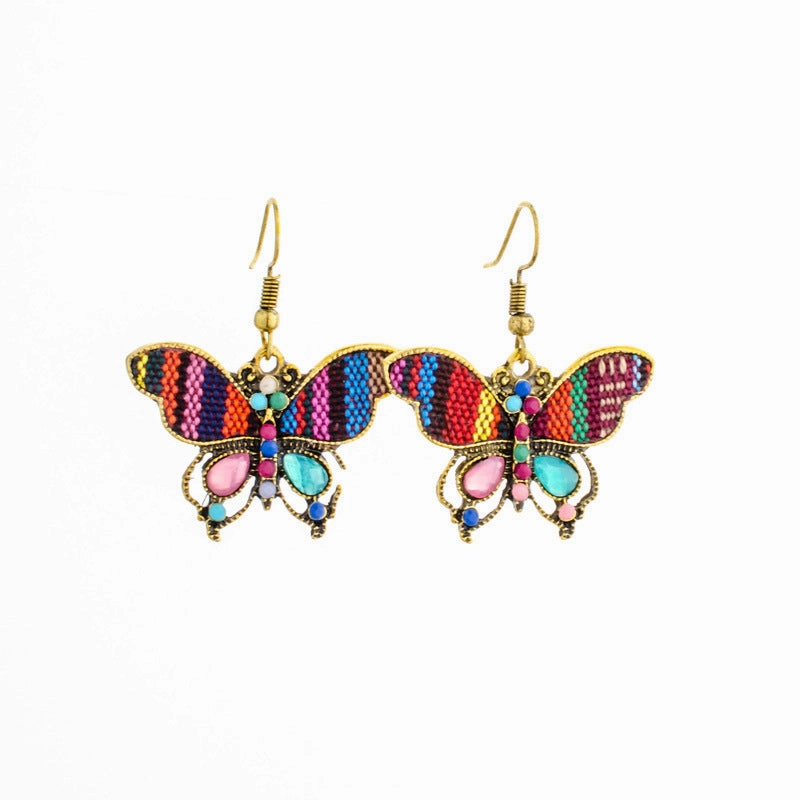 Wholesale 12Pairs  Bohemian Fabric Butterfly Earrings