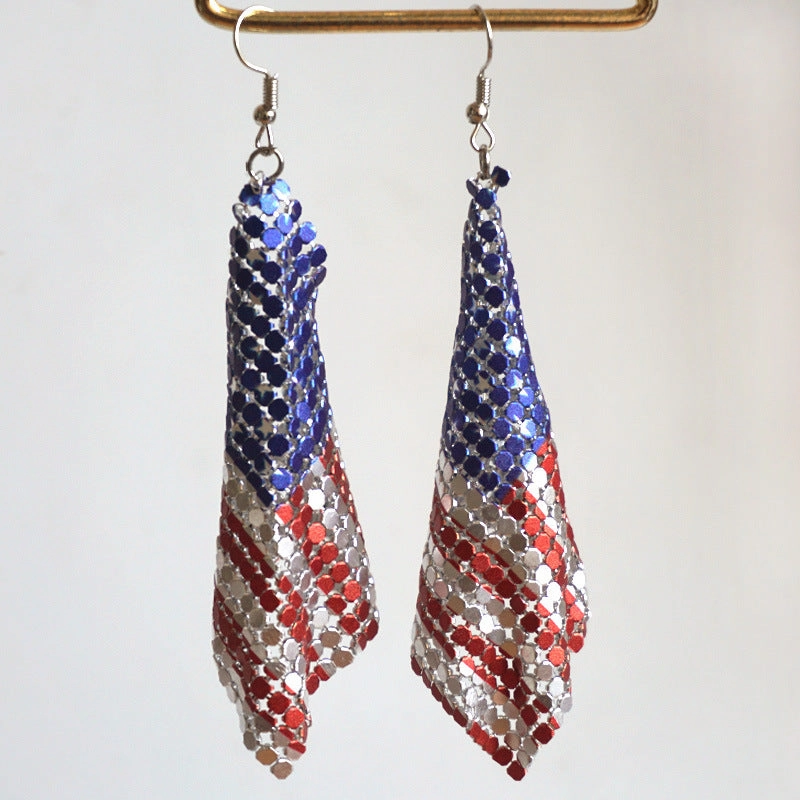 Wholesale 12pairs/pack American Flag Rainbow Leopard Print Metal Mesh Earrings