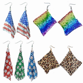 Wholesale 12pairs/pack American Flag Rainbow Leopard Print Metal Mesh Earrings
