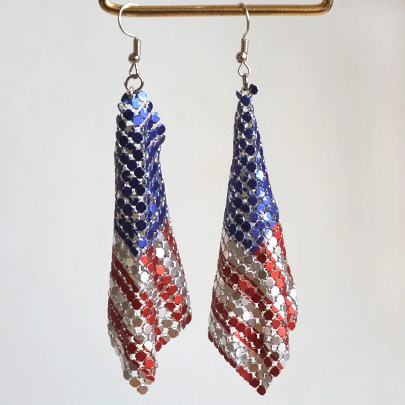 Wholesale 12pairs/pack American Flag Rainbow Leopard Print Metal Mesh Earrings