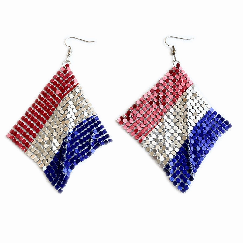 Wholesale 12pairs/pack American Flag Rainbow Leopard Print Metal Mesh Earrings