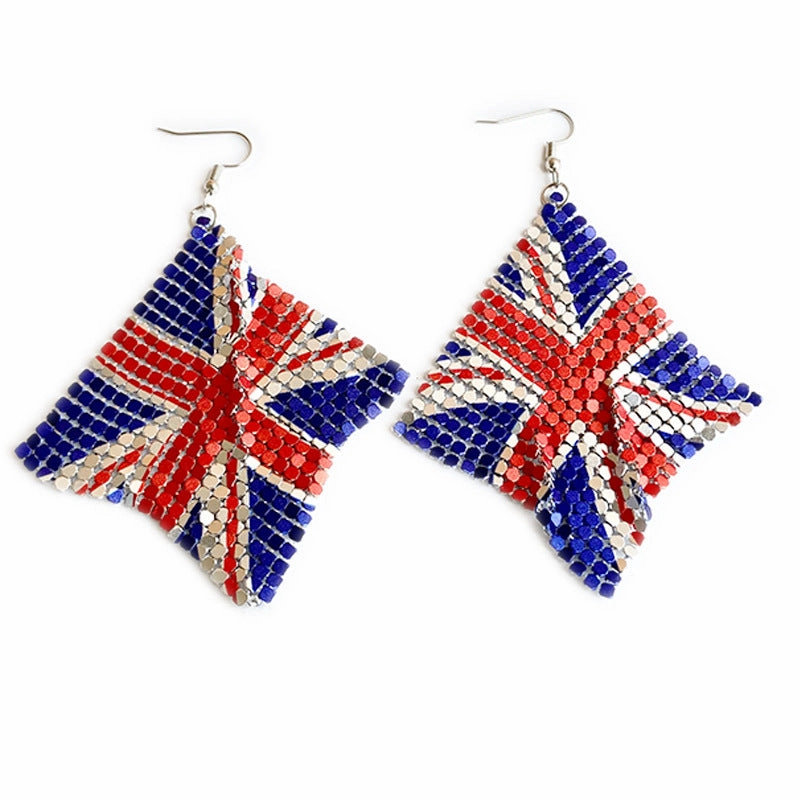 Wholesale 12pairs/pack American Flag Rainbow Leopard Print Metal Mesh Earrings