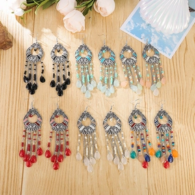Wholesale 12PCS Bohemian Long Tassel Drop Alloy Earrings