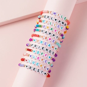 Wholesale 12pcs Boho Alphabet Encouragement Rice Beads Colorful Bracelet for Kids