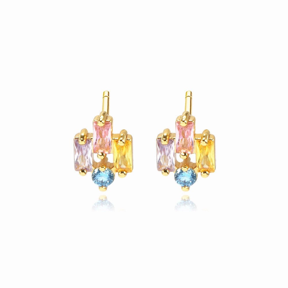 Wholesale 12PCS Geometric Zirconium Copper Earrings
