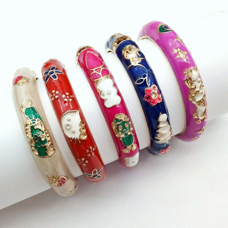 Wholesale 12pcs Old Beijing Cloisonne Inlaid Cat's Eye Alloy Open Bracelet