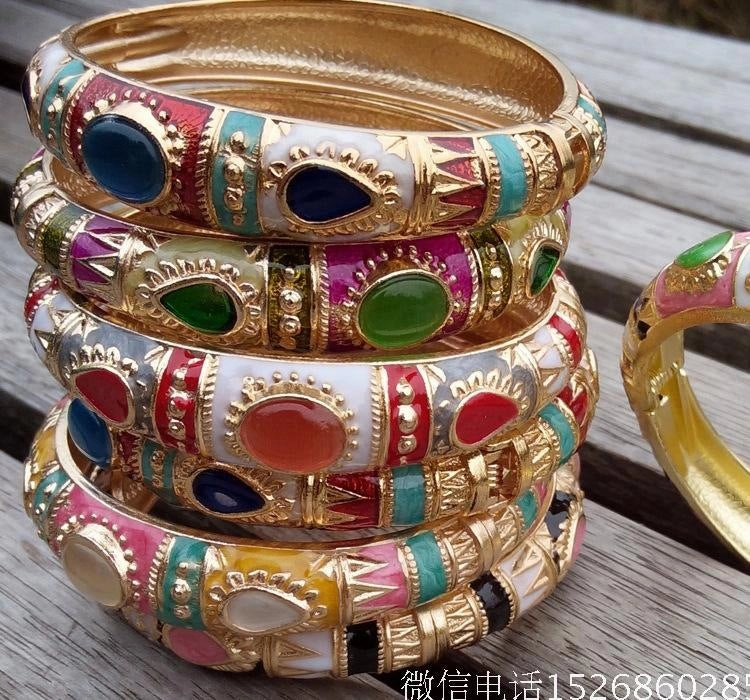 Wholesale 12pcs Old Beijing Cloisonne Inlaid Cat's Eye Alloy Open Bracelet