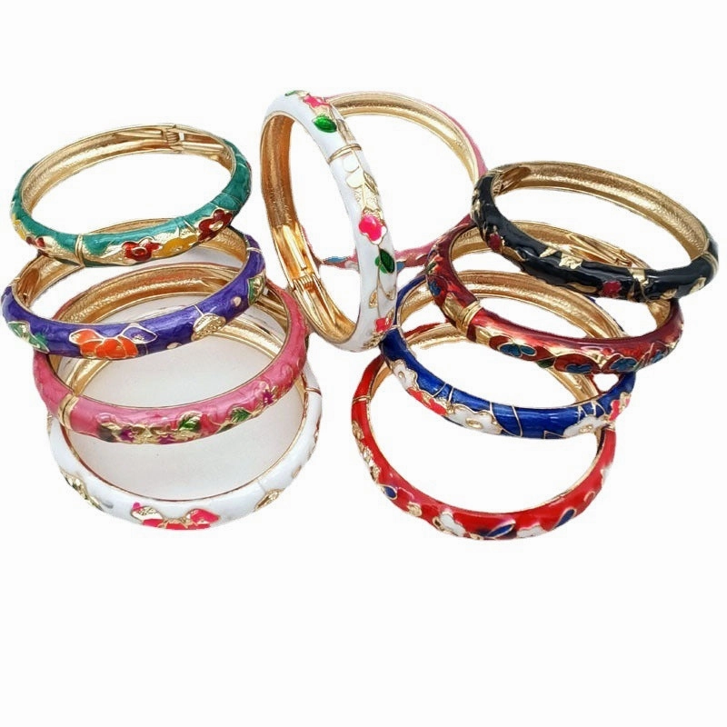 Wholesale 12pcs Old Beijing Cloisonne Inlaid Cat's Eye Alloy Open Bracelet