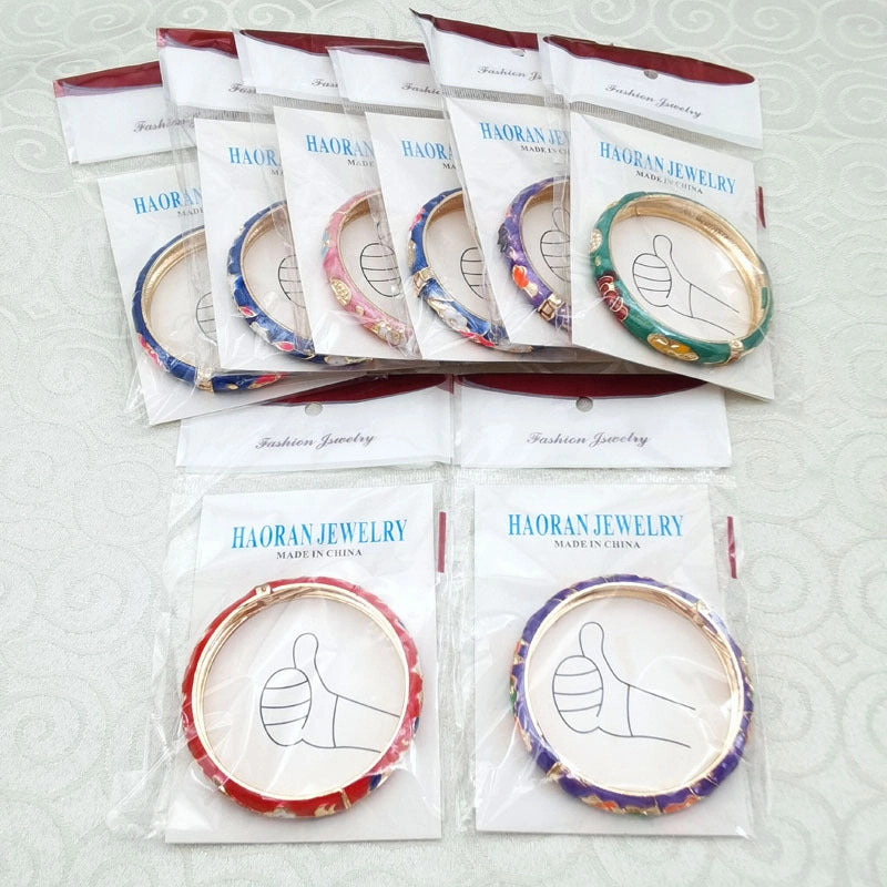 Wholesale 12pcs Old Beijing Cloisonne Inlaid Cat's Eye Alloy Open Bracelet
