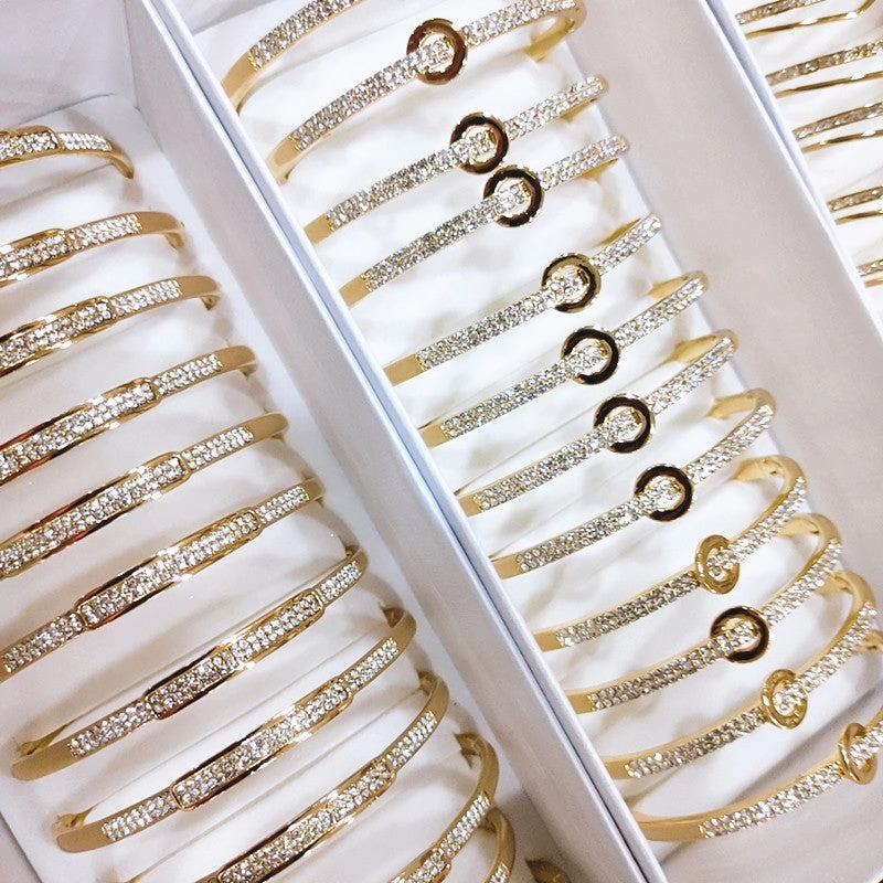 Wholesale 12PCS/Pack Mixed Zircon Charm Alloy Bracelet