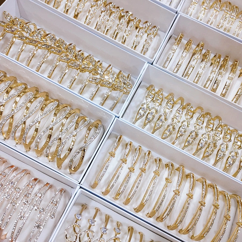 Wholesale 12PCS/Pack Mixed Zircon Charm Alloy Bracelet