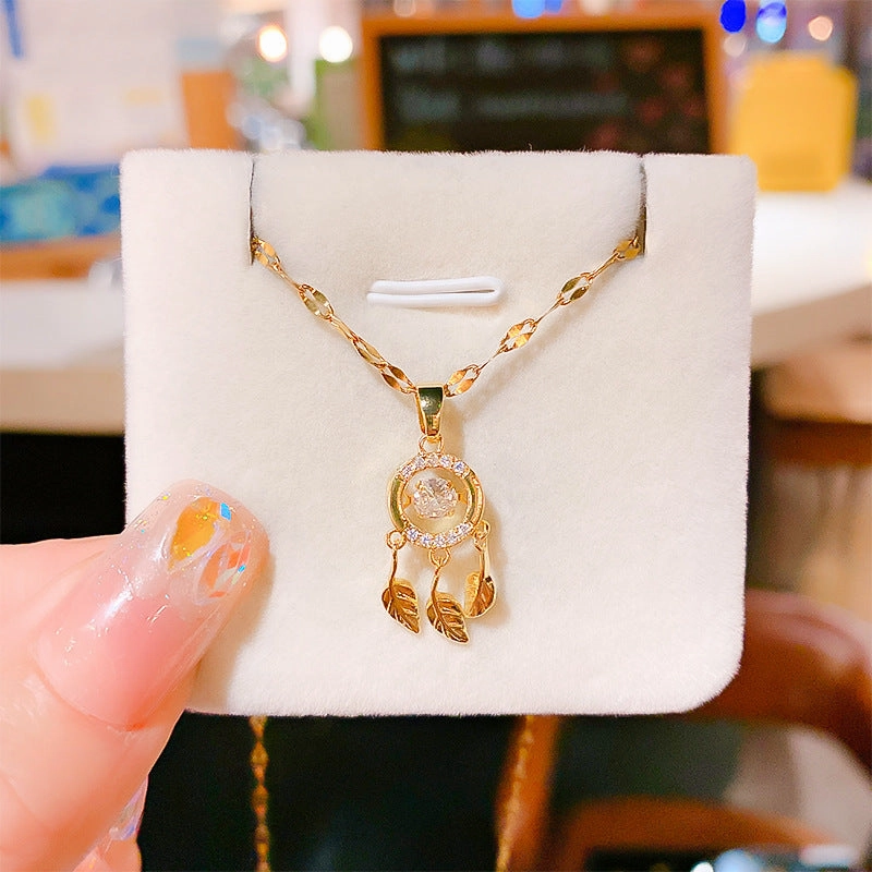 Wholesale 12pcs/pack Titanium Steel Inlaid Zircon Dream Net Pendant Necklace