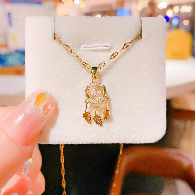 Wholesale 12pcs/pack Titanium Steel Inlaid Zircon Dream Net Pendant Necklace