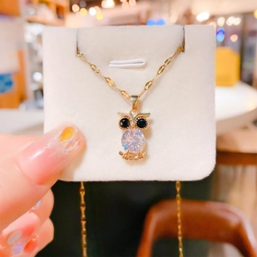 Wholesale 12pcs/pack Titanium Steel Owl Pendant Necklace Earring Set