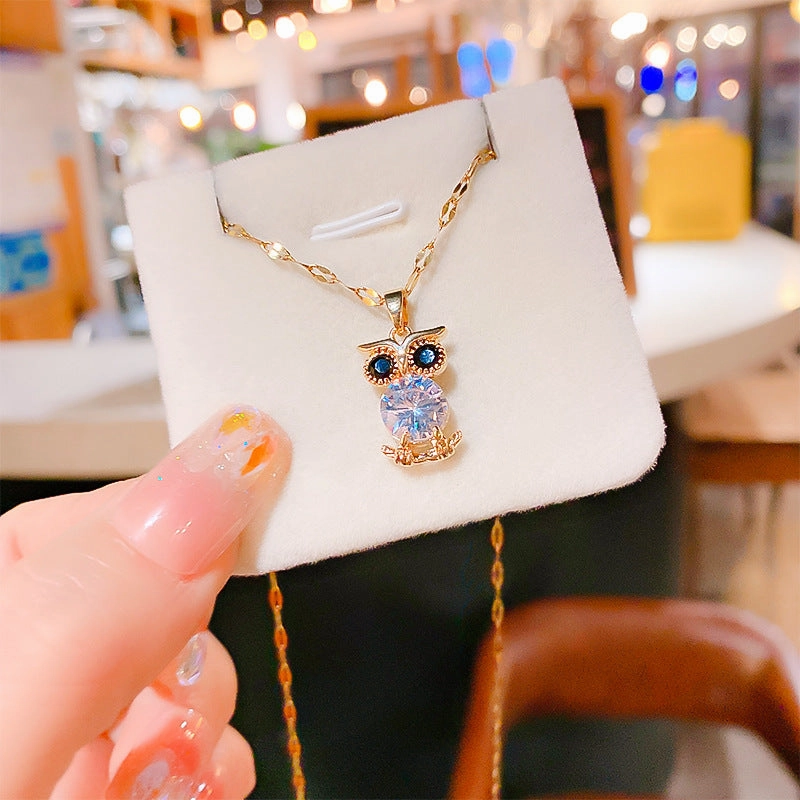 Wholesale 12pcs/pack Titanium Steel Owl Pendant Necklace Earring Set